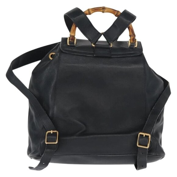 GUCCI Bamboo Backpack Leather Navy Gold 003 2058 0016 Auth 151451 main image 14